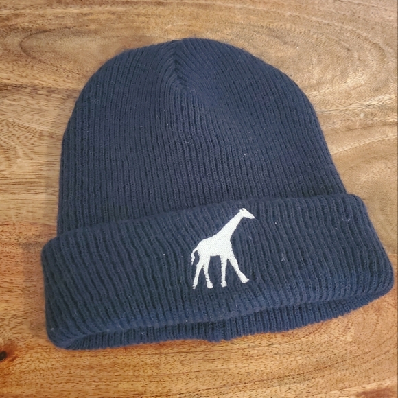 Navy Blue Knit Beanie with White Giraffe Logo - Picture 2 of 3